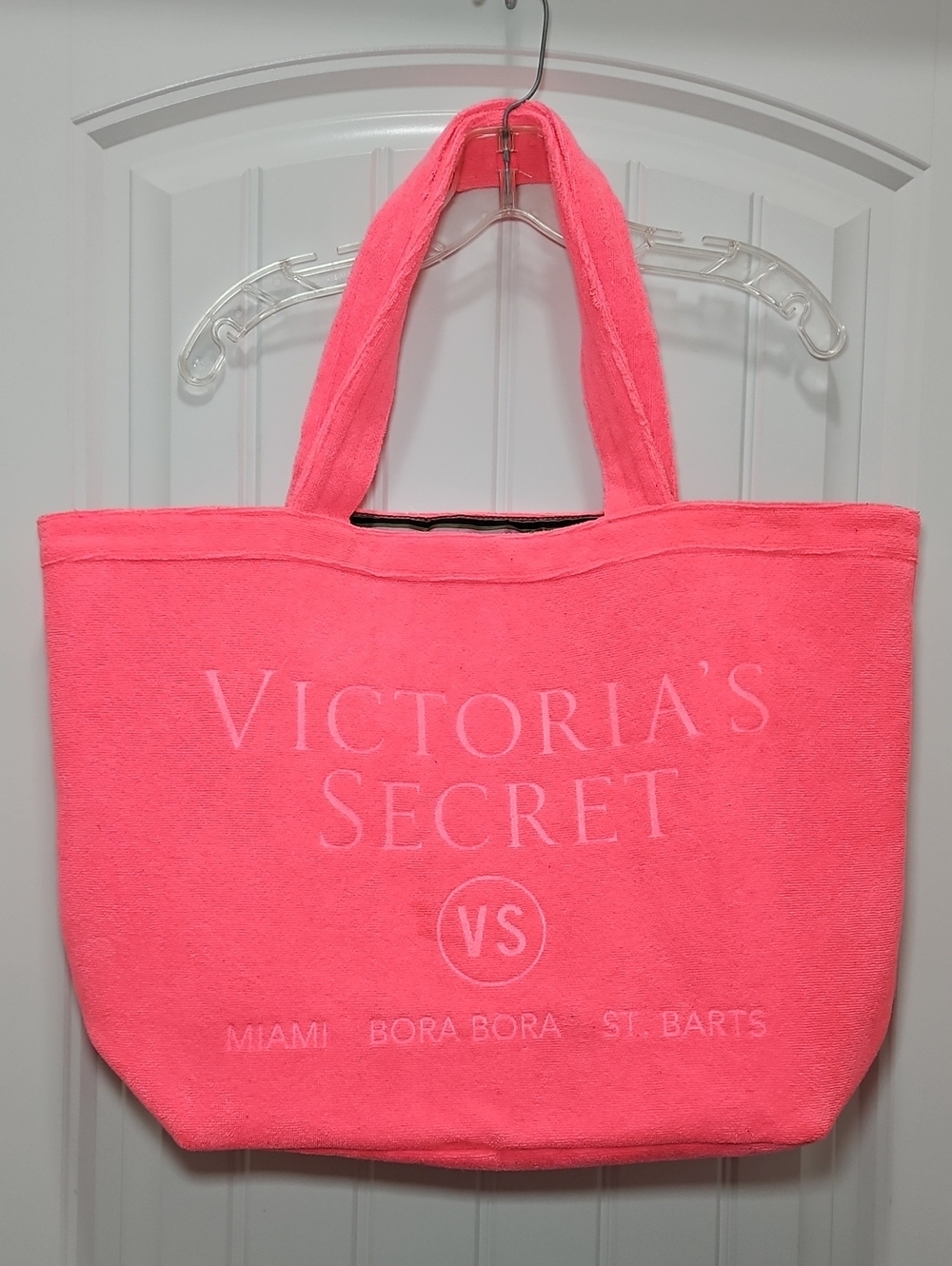 Victoria's Secret Hot Pink Logo Weekender Getaway Tote Bag Terry Cloth Beach